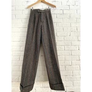 Vintage 60s / 70s Hang Ups Herringbone Wool Trousers | High Waist Wide Leg Cuff